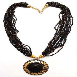 Seed Beaded Brass Necklace