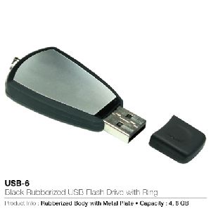 Black Rubberized USB Flash with Ring