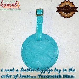 Leather Turquois Blue Round Luggage Tag