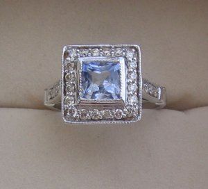 Ring With Diamond & Blue sapphire sq.cut
