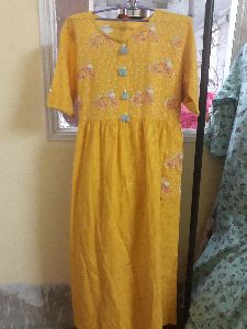 Cotton Long Kurta Dress with Pockets