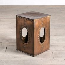 Cube Iron Riveted Copper Finish Side Table