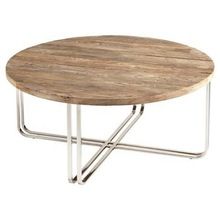metal round coffee table with wooden top