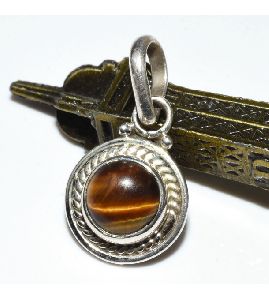 2018 Jewelry Round Shape Brown Tiger Eye 925 Sterling Silver Pendant