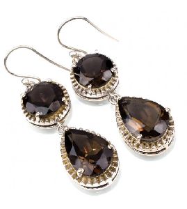 Actual Pear Round Shape Smoky Quartz 925 Sterling Silver Earring