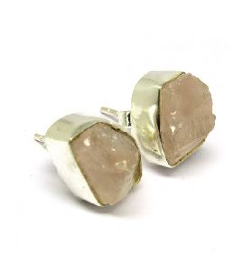 Stud Rose Quartz Raw Stone Gemstone Earring