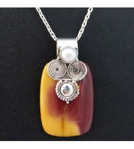 Stylish Mookaite, Pearl 925 Sterling Silver Pendant