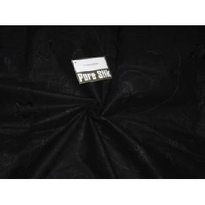 Cotton organdy fabric black with black embroidery
