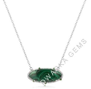 Malachite Green Stone Necklace in Silver