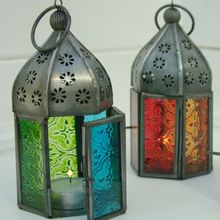 Colour Glass Moroccan Lantern Zink Finish