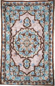 CHAINSTITCH TAPESTRY SILK RUG, PINK AND BLUE EMBROIDERY 2.5X4 FEET