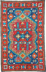 CHAINSTITCH TAPESTRY WOOLEN RUG KILIM, MULTICOLOR EMBROIDERY 2.5X4 FEE