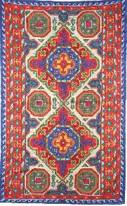 CHAINSTITCH TAPESTRY WOOLEN RUG KILIM, MULTICOLOR EMBROIDERY 3X5 FEET