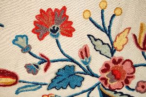 Cotton Crewel Embroidered Fabric Beige, Multicolor
