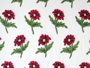 Cotton Crewel Embroidered Fabric Bloom, Multicolor