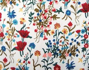 Cotton Crewel Embroidered Fabric Garden, Multicolor