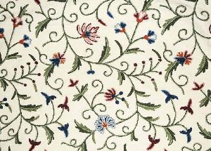Cotton Crewel Embroidered Fabric Jacobean Cream, Multicolor