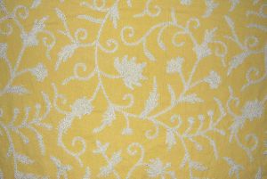 Cotton Crewel Embroidered Fabric Jacobean, White on Yellow