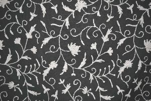 Cotton Crewel Embroidered Fabric Jacobean, White on Black