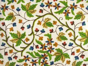 Cotton Crewel Embroidered Fabric Maple, Multicolor