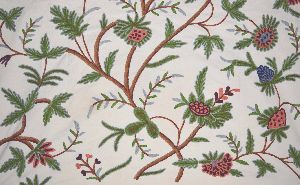 Cotton Crewel Embroidered Fabric, Multicolor