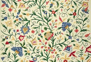Cotton Crewel Embroidered Fabric "Tree of Life" Cream, Multicolor