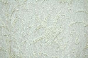 Cotton Crewel Embroidered Fabric "Tree of Life" White on White