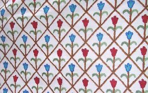 Cotton Crewel Embroidered Fabric Tulips, Multicolor