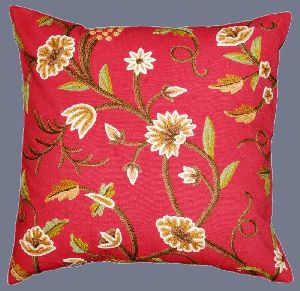 COTTON CREWEL PILLOW CUSHION COVER RED, MULTICOLOR