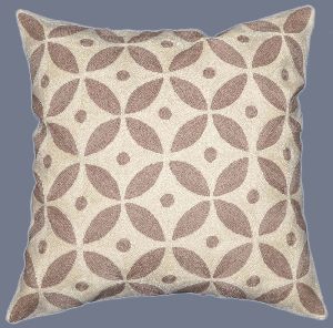 CREWEL WOOL EMBROIDERED CUSHION PILLOW COVER, BEIGE AND WHITE
