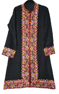 EMBROIDERED WOOLEN COAT BLACK, MULTICOLOR EMBROIDERY