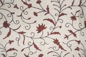 Jute Crewel Embroidered Fabric Jacobean, Brown On Beige