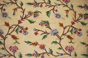 Linen Crewel Embroidered Sheer Fabric Beige, Multicolor