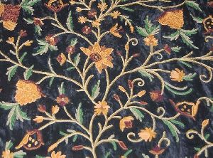 Velvet Crewel Embroidered Fabric Black, Multicolor