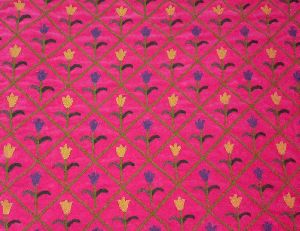 Velvet Crewel Embroidered Fabric Pink, Muticolor