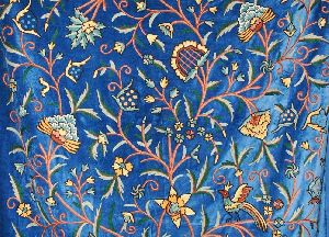 Velvet Crewel Embroidered Fabric Sapphire, Multicolor