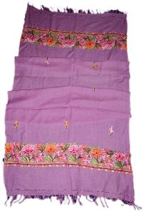 WOOLEN EMBROIDERED STOLE SCARF PURPLE, MULTICOLOR EMBROIDERY