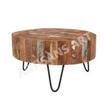 Vintage reclaimed wood round coffee table