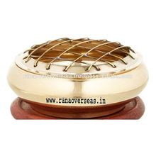 Brass Incense Charcoal Burner with Wood Stand