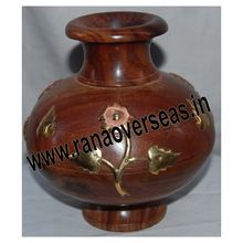 Brass Inlay Decorative Wooden Flower Vase