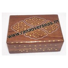 Wooden Plain Brass Inlay Leaf Shape Book Keep Safe Box