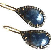 Designer Gold Plated Sterling Silver Blue Sapphire Earring