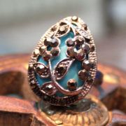 German Silver Turquoise and Zircon Gemstone Ring
