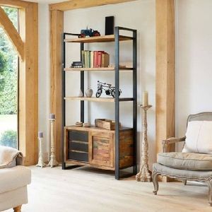 Reclaimed Wood Long Showcase Open Shelving And Cupboard