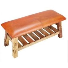 Solid Wood Buck Leather Bench