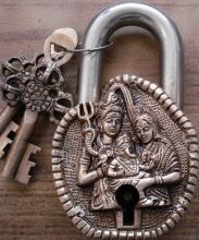 Door PadLock carved with Lord shiva Parvati