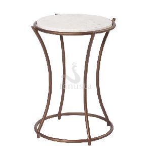 Small Round Side Table with Antique Iron Legs