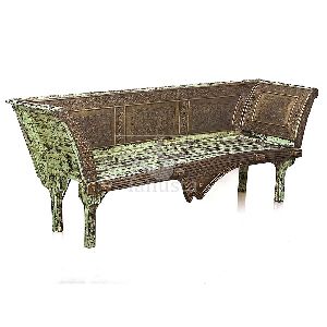 Traditional Cart Three Seater Wood and Brass Sofa