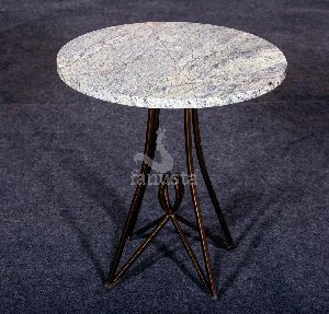 White Marble Top Side Table with Sculptural Iron Legs
