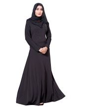 Black Color Beads Work Lycra Burkha With Hijab